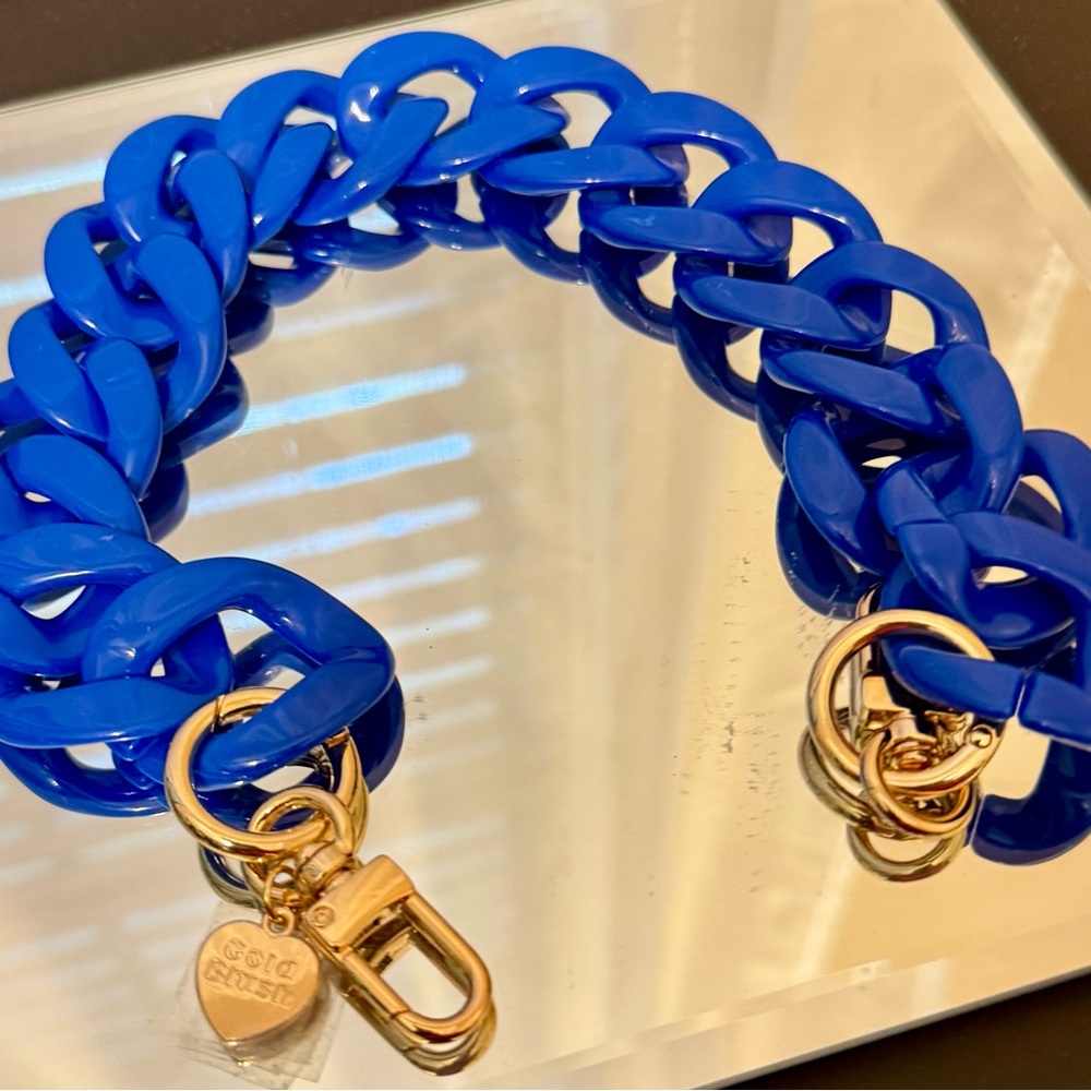 Gold Blush Blue Acrylic Link bag chain with Gold Accents